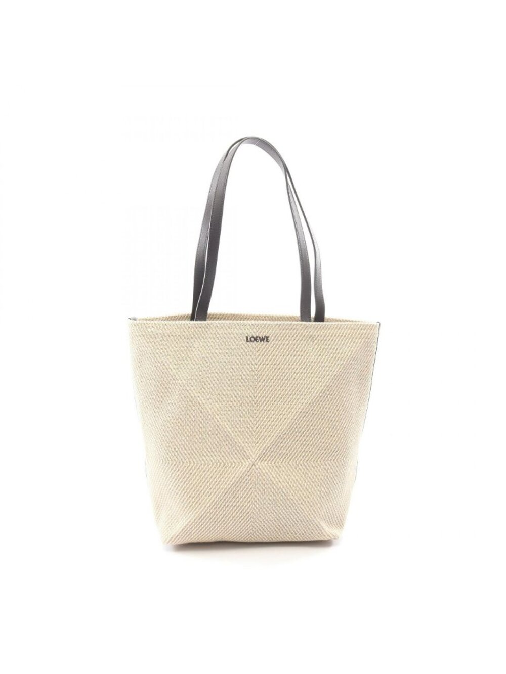Loewe Tote Bag Puzzle Fold Medium Ivory Beige Black Canvas Leather